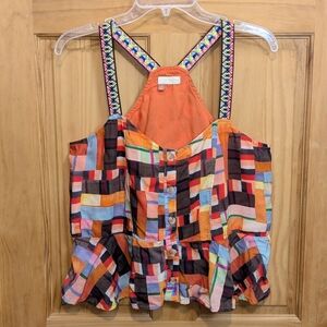 Anthropologie Pilcro Women's Tank Top Blouse Size Medium Abstract Peplum Orange